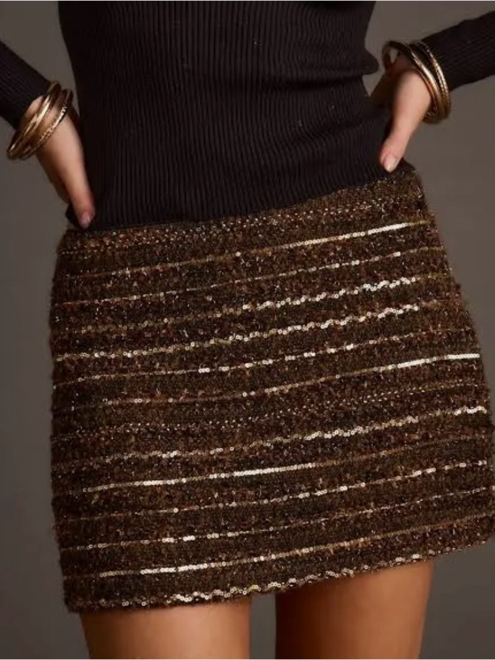 12th Tribe Prescott Mocha and Gold Micro Mini Skirt